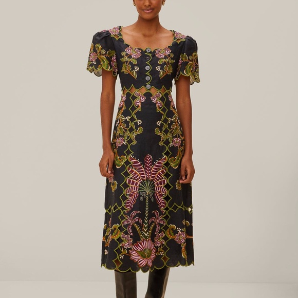NEW FARM Rio Black Ravenala Short Sleeve Maxi Dress European Flax Linen Size S - Picture 1 of 16